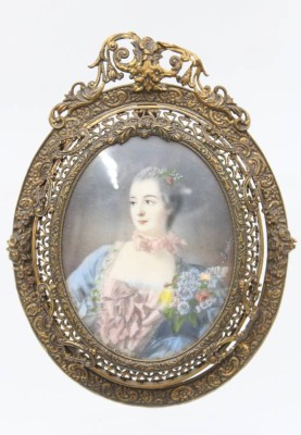 Auktion 362<br>antike Miniaturmalerei in schönem Messingrahmen, RG ca. 14 x 11cm [1]