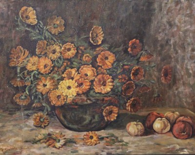 Auktion 362<br>Szerbakow, Feodor (Szerbakowski, Theodor) (1911-2009), Stilleben mit Blumen und Frchten, Öl/Leinwand, wohl 40er Jahre, restau.bedürftig, gerahmt, RG 67 x 81,5cm, (Sperrgut) [1]