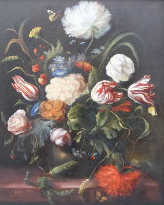 Auktion 362<br>Blumenstillleben, monogrammiert, wohl Polen, Öl/Leinwand, gerahmt, RG 63,5 x 55,5cm [1]