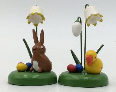 Auktion <br>2x Erzgebirge Blumentiere mit Osterglocken, H-5 cm [1]