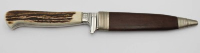 Auktion 362<br>Jagdmesser, Venatus, Lederscheide, Geweihgriffschalen, ca. L-26cm, Gebrauchsspuren [1]