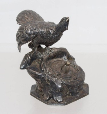 Auktion 362<br>figürlicher Klingelknopf, Auerhahn, um 1900, WMF Straussenmarke, ca. 8 x 6cm [1]