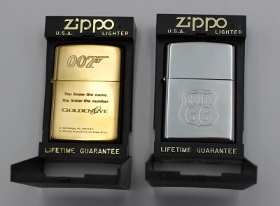 Auktion 362<br>2x div. Zippo-Feuerzeuge,  007 Golden Eye und Route 66, gute Erhaltungen [1]