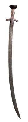 Auktion 362<br>alter Krummsäbel, wohl indischer Tulwar (Kavalleriesäbel), Altersspuren, Griff Rostspuren, Alter?, L-80 cm [1]