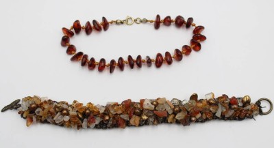 Auktion 362<br>2x div. Armbänder, Bernstein und Achat/Karneol etc. , ca. L-20 u. 17cm [1]