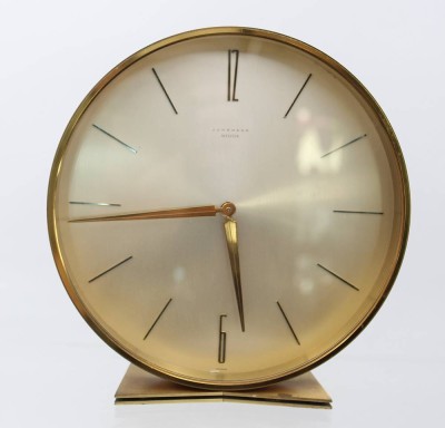 Auktion 362<br>Tischuhr in Messinggehäuse, Junghans Meister, Werk läuft, ca. H-18cm D-17cm [1]