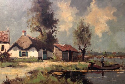 Auktion 362<br>Willem POLDERMANN (1913-1983), Fischerhaus am Ufer, Öl/Leinwand doubliert , gerahmt, RG 54 x 74cm [1]