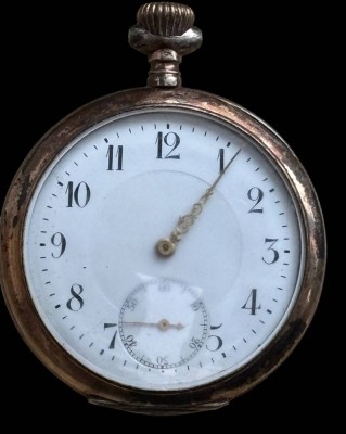 Auktion 362<br>mechan. HTU in Silbergehäuse, Werk steht, Stundenzeiger fehlt, D-5 cm, 16 Rubis [1]