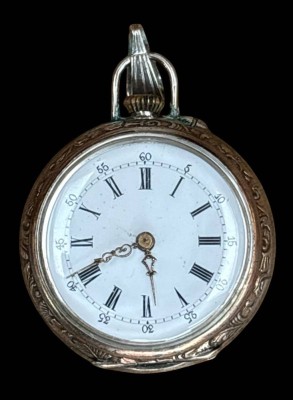 Auktion 362<br>Damen Taschenuhr, Silber-800-, 10 Rubis, Werk läuft, Zeiger stehen, D-2,5 cm [1]