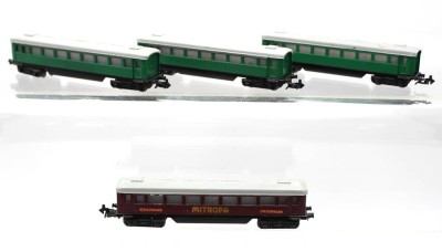 Auktion 362<br>4x Personen-Waggons, wohl Löhmann-Präzix , Spur TT [1]