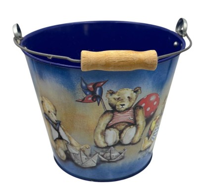 Auktion 362<br>Blech-Kindereimer mit Teddy-Motiven, H-15 cm, D-18 cm [1]