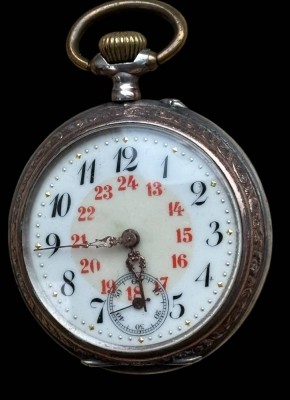 Auktion 363<br>mechan. HTU in Silbergehäuse-800-, Werk läuft, shwarz/rote Zahlen [1]