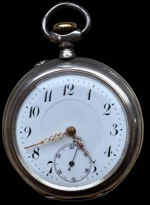 Auktion 363<br>mechan. HTU in Silbergehäuse-800- , vergoldete Zeiger, Werk läuft [1]