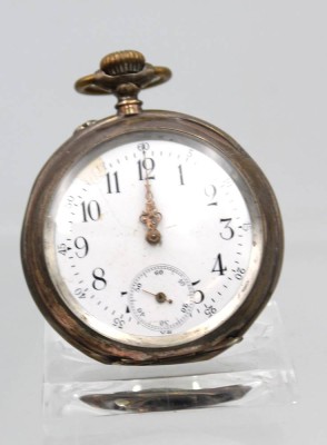 Auktion 363<br>Herrentaschenuhr, 800er Silbergehäuse, Systeme Glashütte, Kronenaufzug, Werk steht, Ziffernblatt beschädigt, ca. D-5,2cm [1]