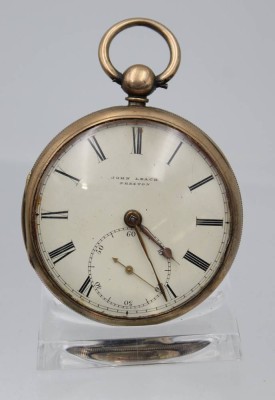 Auktion 363<br>Herrentaschenuhr,  Silbergehäuse, John Leach Preston, datiert 1873, Schlüsselaufzug, Werk steht, D-5,3cm [1]