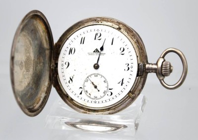 Auktion 363<br>Herrentaschenuhr, 900er Silbergehäuse, Glashütte S.A., Kronenaufzug, Werk steht, Glas fehlt, D-5,3cm [1]