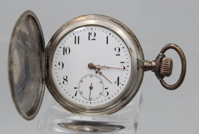 Auktion 363<br>Sprungdeckel-Taschenuhr, IWC, Kronenaufzug, Silbergehäuse, Kronenaufzug, Werk steht, D-5,1cm [1]