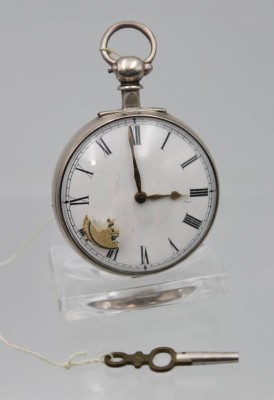 Auktion 363<br>schöne antike Spindeluhr, Silbergehäuse, Werk gemarkt 