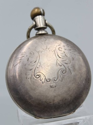 Auktion 363<br>gr. Taschenuhr um 1900, Elgin, Silbergehäuse, Kronenaufzug, Werk steht, Glas fehlt, D-6cm [1]