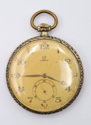 Auktion 363<br>Art-Déco Taschenuhr, Omega, wohl Doublé, verso Ziermonogramm, Kronenaufzug, Werk läuft, ca. D-4,5cm [1]