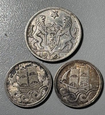 Auktion 363<br>Danzig-1 Gulden 1923, Silber, und 2x Halbe Gulden, 1923, Silber [1]