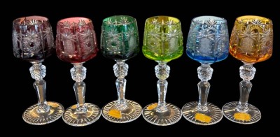Auktion 363<br>6 x kl.  Buntglas-Süsswein-Stielgläser, Nachtmann, H-12 cm [1]