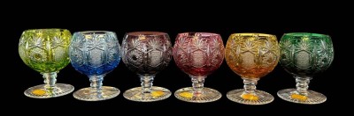 Auktion 363<br>6 x kl.  Buntglas-Cognac-Schwenker, Nachtmann, H-8 cm [1]