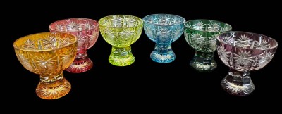 Auktion 363<br>6 x kl.  Buntglas-Likörschalen Nachtmann, H-6,5 cm [1]