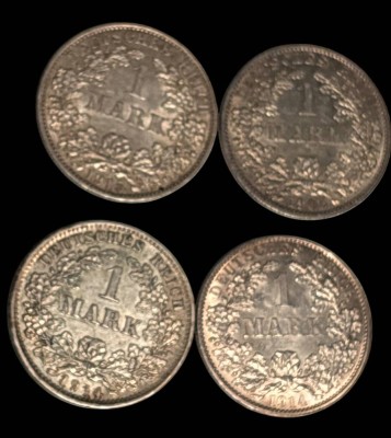 Auktion 363<br>4x 1 Mark, Deutsches Reich, 1905, 2x 1914, 1x1915, Silber [1]
