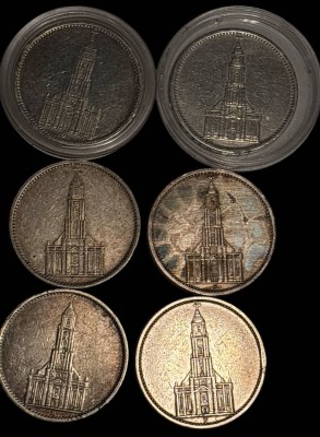 Auktion 363<br>6x 5 Reichsmark alle 1934/35, 2x gekapselt, Garnisonskirche, alle Silber [1]