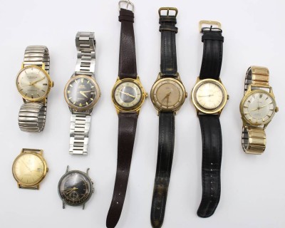 Auktion 363<br>8x div. Vintage-Armbanduhren, Handaufzug u. Automatik, Werke laufen alle, Tissot, Anker, Kienzle, Laco, Timex, Mido, Interco und Vulcain, Tragespuren, je ca. D-3,5cm [1]