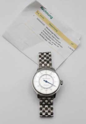Auktion 363<br>Herren-Einzeiger-Armbanduhr,  Meistersinger Perigraph, Werk läuft, guter Zustand, anbei Rechnung über 1150,-€ [1]