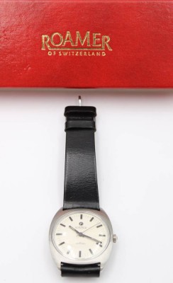 Auktion 363<br>Herrenarmbanduhr, Roamer Anfibio, Handaufzug, Werk läuft, orig. Box, ca. D-3,4cm [1]