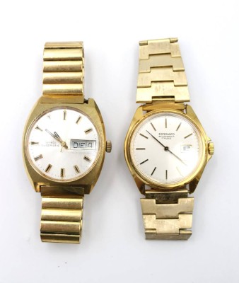 Auktion 363<br>2x div. Herrenarmbanduhren, Aristo Automatik (läuft) u. Esperanto Handaufzug (läuft), je vergoldet, ca. D-3,5cm [1]