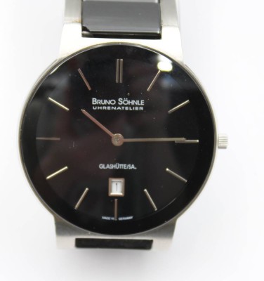 Auktion 363<br>Herren-Armbanduhr, Bruno Söhnle Glashütte, Algebra, Quarz, Werk nicht geprüft, optisch guter Zustand, D-3,9cm [1]