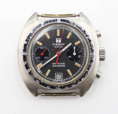 Auktion 363<br>Vintage-Armbanduhr, Tissot Seastar Navigator, Handaufzug, Werk läuft , ohne Band, Rückendeckel lose, ca. D-4,1cm [1]