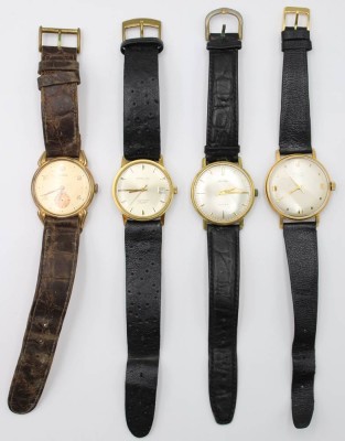 Auktion 363<br>4x div. Vintage -Armbanduhren, Ankra Nautic Automatik (läuft), Anker Handaufzug (steht, Sekinde fehlt), Poljot Handaufzug (Läuft) und Bellana Handaufzug (läuft), je Tragespuren, ca. D-3,5cm [1]