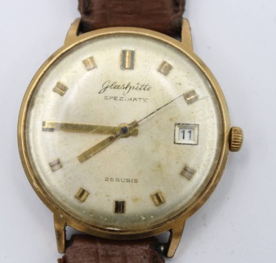 Auktion 363<br>Herren-Armbanduhr, Glashütte Spezimatic, Werk steht, Alters-u. Tragespuren, ca. D-3,6cm [1]