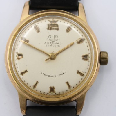 Auktion 363<br>Vintage-Armbanduhr, GUB Glashütte, Automat, Werk läuft, Alters-u. Tragespuren, ca. D-3,5cm [1]