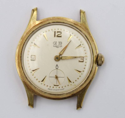 Auktion 363<br>Vintage-Armbanduhr, GUB Glashütte, Handaufzug, Werk läuft, Alters-u. Tragespuren, ca. D-3,3cm [1]