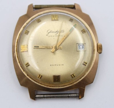 Auktion 363<br>Vintage-Armbanduhr, Glashütte, Spezimatic, Werk läuft, ohne Armband, Alters-u. Tragespuren, ca. D-3,4cm [1]