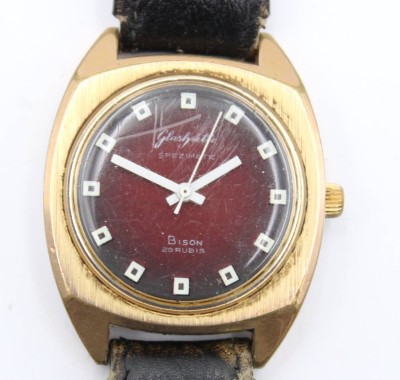 Auktion 363<br>Vintage-Armbanduhr, Glashütte, Spezimatic Bison, Werk läuft, Alters-u. Tragespuren, ca. D-3,6cm [1]