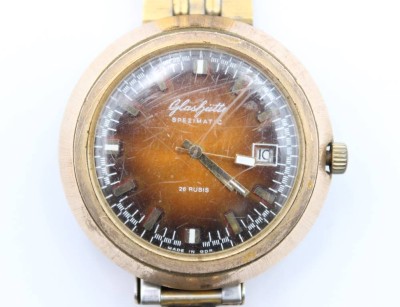 Auktion 363<br>Vintage-Armbanduhr, Glashütte, Spezimatic, Werk läuft, Alters-u. Tragespuren, Armband lose,  ca. D-4,2cm [1]