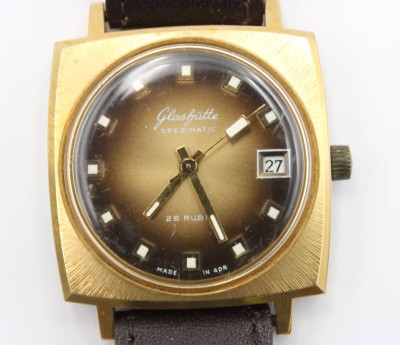 Auktion 363<br>Vintage-Armbanduhr, Glashütte, Spezimatic, Werk läuft, Alters-u. Tragespuren, ca. D-3,5cm [1]