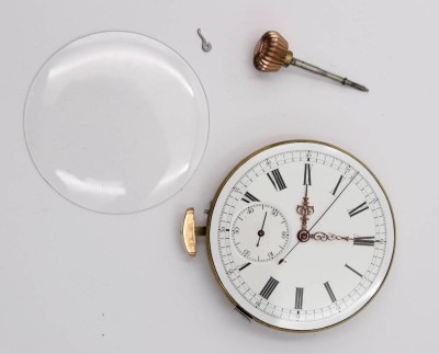 Auktion 363<br>Taschenuhrwerk, ungemarkt, älter, Werk steht, ca. D-5cm [1]