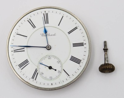 Auktion 363<br>Taschenuhrwerk, Waltham, 19. Jhd., Kronenaufzug, Werk läuft an, ca. D-4cm [1]