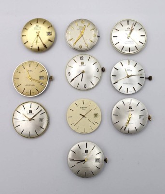 Auktion 363<br>10x div. Uhrwerke, Tissot, Mechanisch u. Quarz, 3x laufen, D-3cm [1]