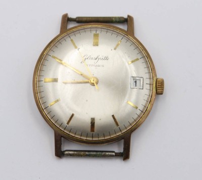 Auktion 363<br>Vintage-Armbanduhr, Glashütte, Handaufzug, Werk läuft, D-3,6cm, Alters-u. Tragespuren [1]