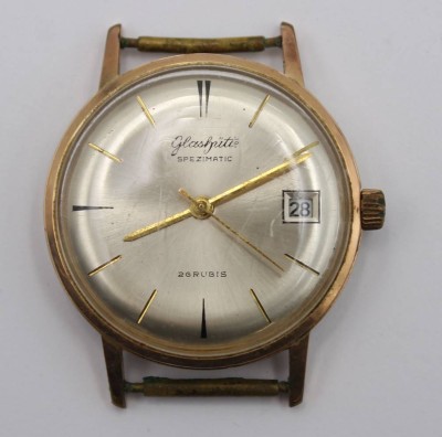 Auktion 363<br>Vintage-Armbanduhr, Glashütte Spezimatic, Werk läuft, D-3,4cm, Alters-u. Tragespuren [1]