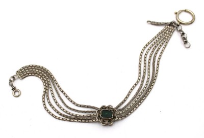 Auktion 363<br>mehrreihige Uhrenkette, Silber, Farbsteinbesatz, um 1900, 45gr., L-33cm [1]